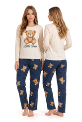 Women's Cream Little Bear Printed Full Sleeve Pyjama Set | Soft Cotton Nightwear 🧸 Chikoo