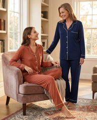 Women's "Midnight Merlot" Button-Down Lounge Set 🍷✨ | Old Money Aesthetic
