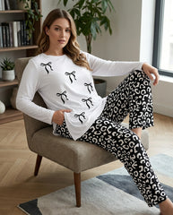 Women's "Coquette Kitty" Leopard Lounge Set ππ | Navy Bow Aesthetic