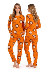 Women's Orange Lion Printed Full Sleeve Pyjama Set | Soft Cotton Nightwear 🦁 Chikoo