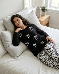 Women's "Coquette Kitty" Leopard Lounge Set ππ | Navy Bow Aesthetic