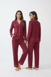 Women's "Midnight Merlot" Button-Down Lounge Set 🍷✨ | Old Money Aesthetic