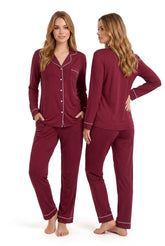 Women's "Midnight Merlot" Button-Down Lounge Set 🍷✨ (CNS-043)