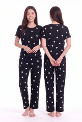 Women's Classic Hearts Pajama Set Timeless & Sweet ⚫🤍 (CNS-056)