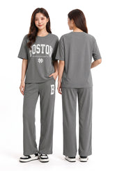 Women's Boston Minimal Logo Relaxed Pajama Set 🏙️✨ (CNS-013)