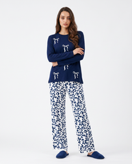 Women's "Coquette Kitty" Leopard Lounge Set ππ | Navy Bow Aesthetic
