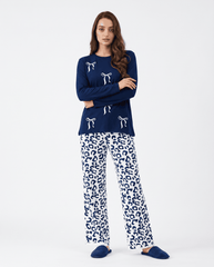 Women's "Coquette Kitty" Leopard Lounge Set ππ | Navy Bow Aesthetic Chikoo