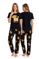 Women's Black Cute Puppy Printed Pyjama Set | Soft Cotton Nightwear 🐶 Chikoo
