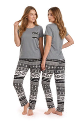 Women's Grey Aztec Printed Pyjama Set | Soft Cotton Nightwear 🌙 Chikoo