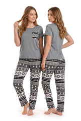 Women's Grey Aztec Printed Pyjama Set | Soft Cotton Nightwear 🌙 Chikoo