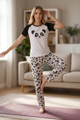 Women's White & Black Panda Printed Pyjama Set | Soft Cotton Nightwear 🐼 (CNS-032)