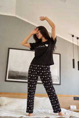 Women's Love Heart Minimalist Black Pajama Set 🖤✨ (CNS-019)