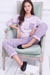 Women's Dreamy Bear Minimalist Print Pajama Set 💜✨ (CNS-007)