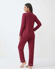 Women's "Midnight Merlot" Button-Down Lounge Set 🍷✨ | Old Money Aesthetic Chikoo