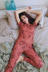 Women's I Love You Heart Script All-Over Pajama Set 💗✨ (CNS-017)
