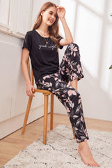 Women's Good Night Botanical Leaf Pajama Set 🖤🍃 (CNS-020)