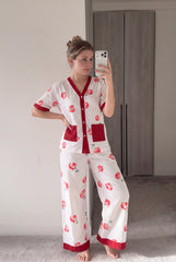 Women's Crimson Blossom Pajama Set Comfortable & Classic 🌸❤️ (CNS-080)