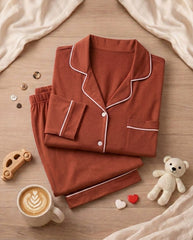 Women's "Midnight Merlot" Button-Down Lounge Set 🍷✨ | Old Money Aesthetic