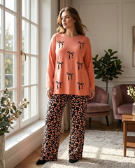 Women's "Coquette Kitty" Leopard Lounge Set ππ | Navy Bow Aesthetic
