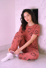 Women's I Love You Heart Script All-Over Pajama Set 💗✨ (CNS-017)