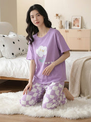 Women's Smiley Cloud Checker Heart PJs Set ☁️💜