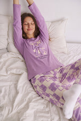 Women's Give Heart Forever Bear Long Sleeve Pajama Set 💜🎀 (CNS-011)