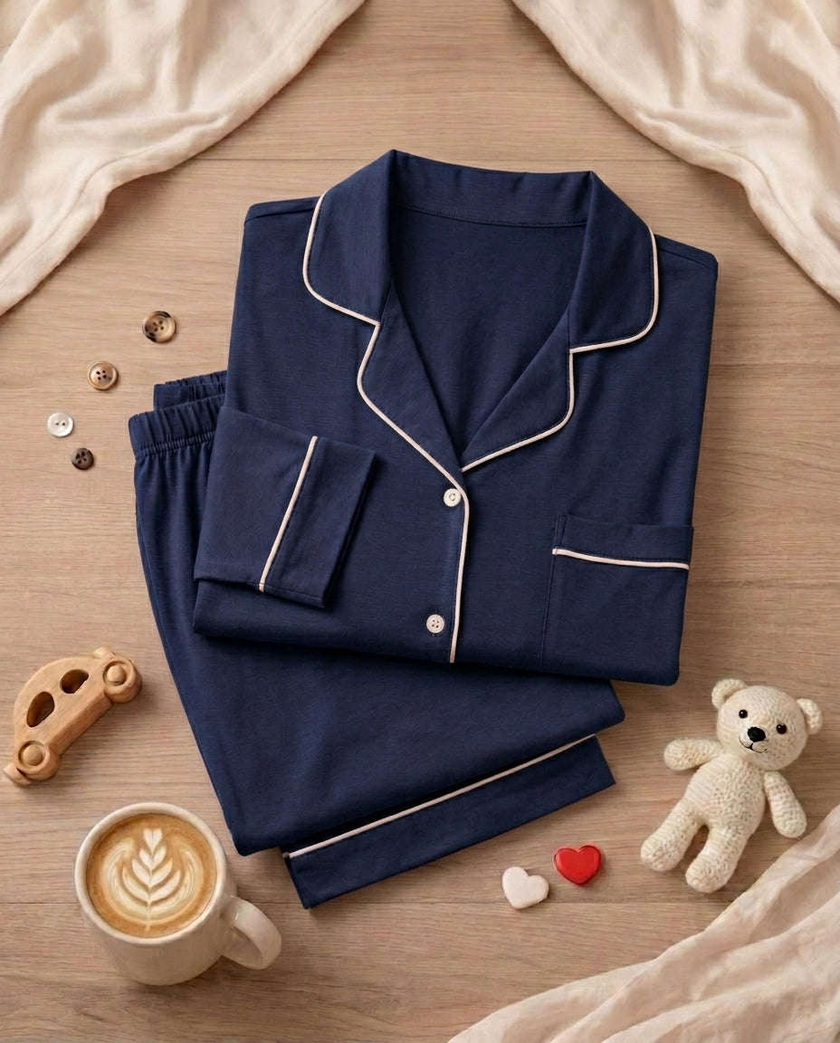 Women's "Midnight Merlot" Button-Down Lounge Set 🍷✨ | Old Money Aesthetic Chikoo