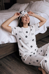 Women's Affirmation Bloom Pajama Set Mindful & Serene ⚫⚪✨ (CNS-054)
