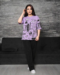 Women Doodle Art Oversized PJs Set 🎨✨ Chikoo
