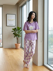 Women's Smiley Cloud Checker Heart PJs Set ☁️💜