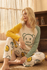 Women's Smile Chat Bubble Colorblock Pajama Set 💬✨ (CNS-010)