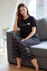Women's Love Heart Minimalist Black Pajama Set 🖤✨ (CNS-019)