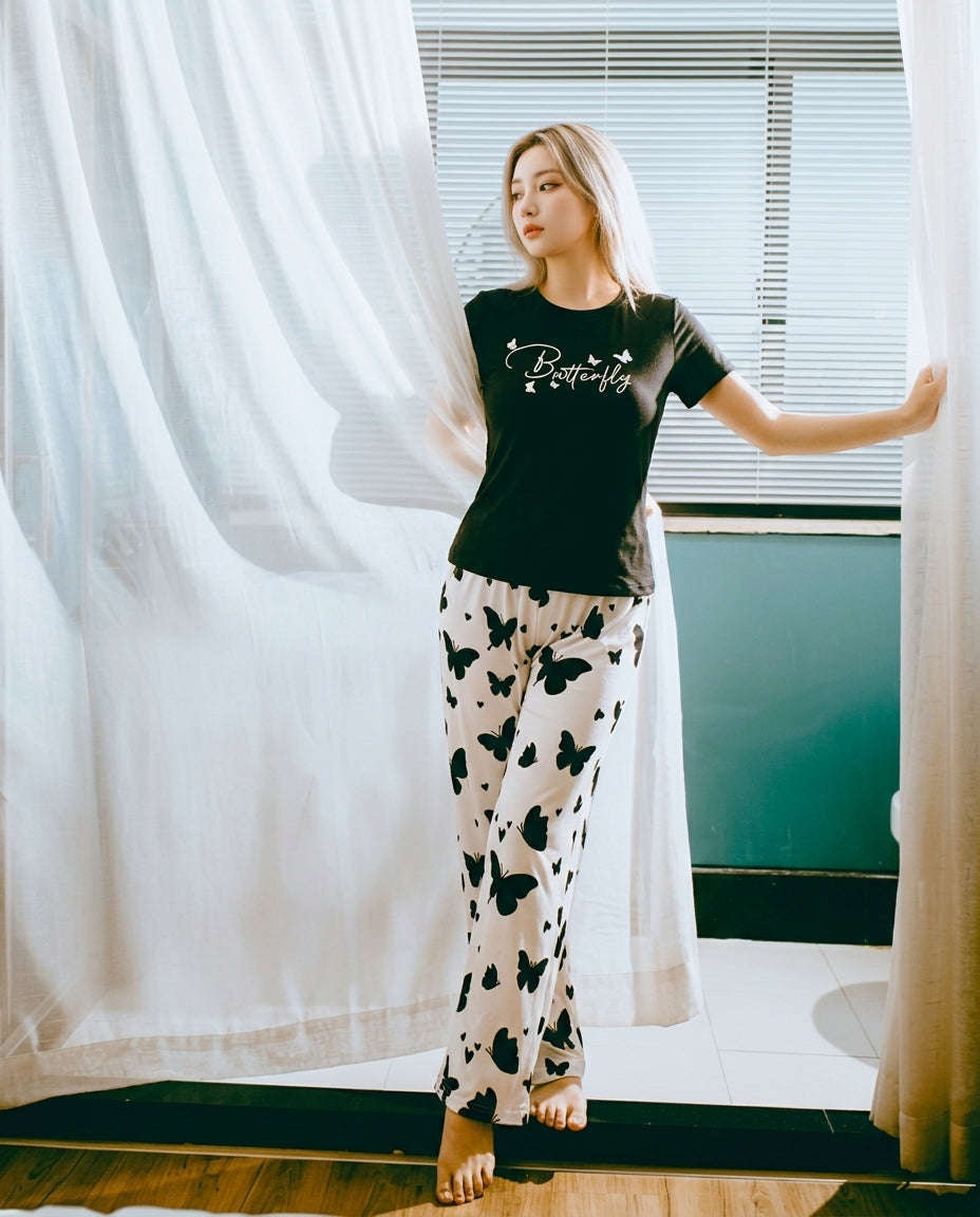 Women Butterfly Matching Nightwear Set 🦋 Chikoo