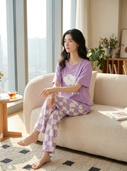 Women's Smiley Flower Checker Heart PJs Set πΈπ