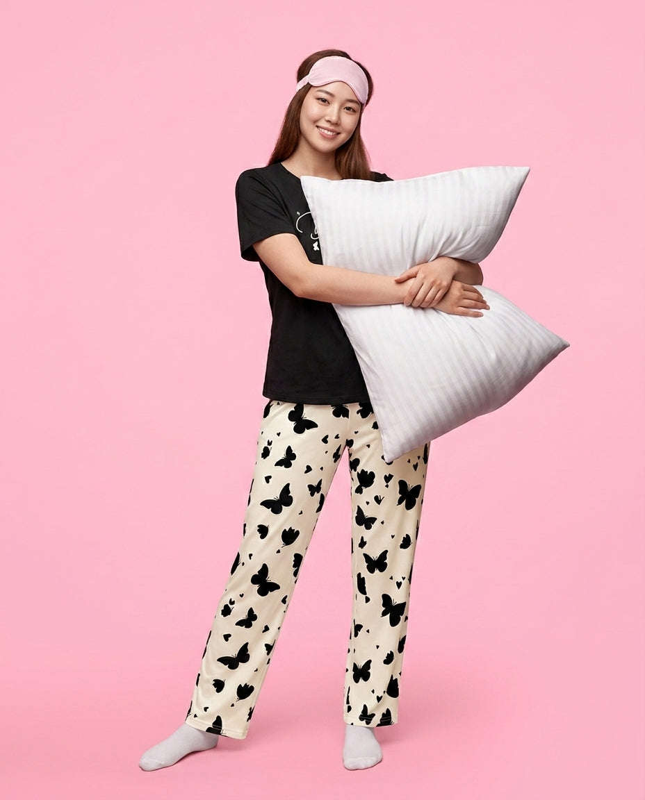 Women Butterfly Matching Nightwear Set 🦋 Chikoo