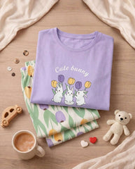 Women's Cute Bunny Tulip PJs Set 🐰🌷 Chikoo