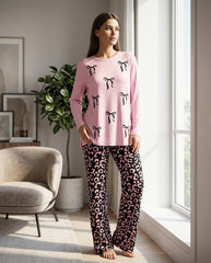Women's "Coquette Kitty" Leopard Lounge Set ππ | Navy Bow Aesthetic