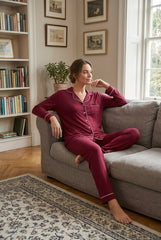 Women's "Midnight Merlot" Button-Down Lounge Set 🍷✨ (CNS-043)