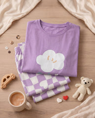 Women's Smiley Cloud Checker Heart PJs Set ☁️💜