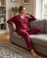 Women's "Midnight Merlot" Button-Down Lounge Set 🍷✨ | Old Money Aesthetic