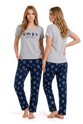 Women's Grey Moon Child Printed Pyjama Set | Soft Cotton Nightwear 🌕 Chikoo