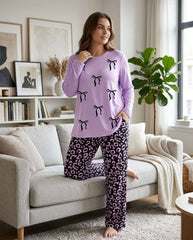 Women's "Coquette Kitty" Leopard Lounge Set ππ | Navy Bow Aesthetic Chikoo
