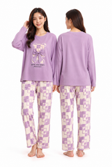 Women's Give Heart Forever Bear Long Sleeve Pajama Set 💜🎀 (CNS-011)