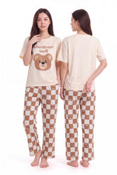 Women's Handsome Bear Checkered Cozy Pajama Set 🧸✨ (CNS-006)