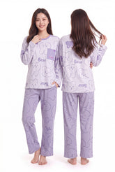 Women's Dreamy Bear Minimalist Print Pajama Set 💜✨ (CNS-007)