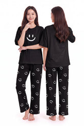 Women's Smiley Vibes Minimalist Comfort Pajama Set 😊🖤 (CNS-008)