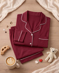 Women's "Midnight Merlot" Button-Down Lounge Set 🍷✨ | Old Money Aesthetic