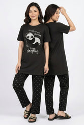Women's "Lazy Panda" Cozy Lounge Set πΌπ€ | Black Polka Dot Sleepwear