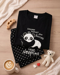 Women's "Lazy Panda" Cozy Lounge Set πΌπ€ | Black Polka Dot Sleepwear