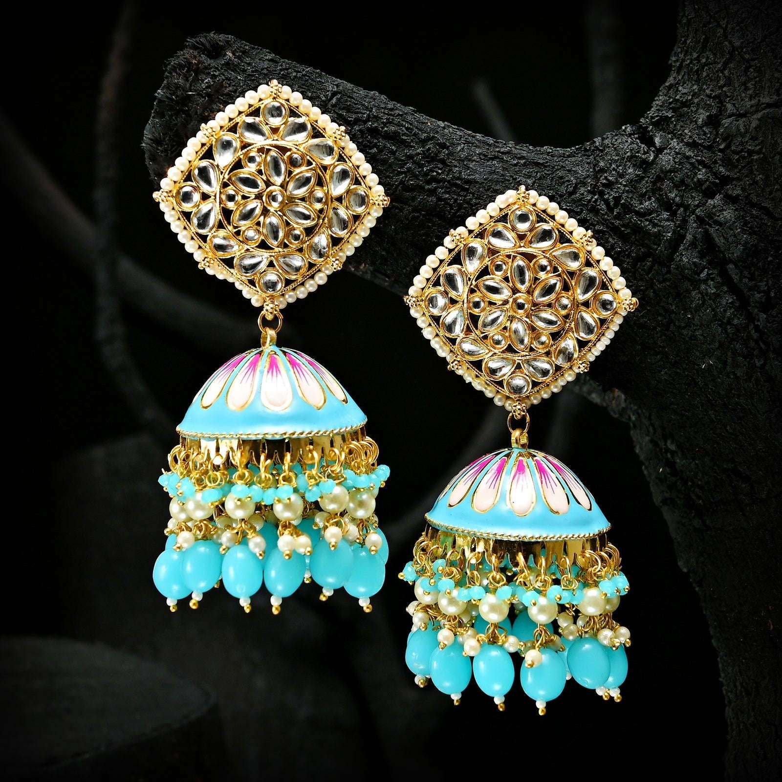 Golden Twilight Jhumkas - (JK-05) Chikoo